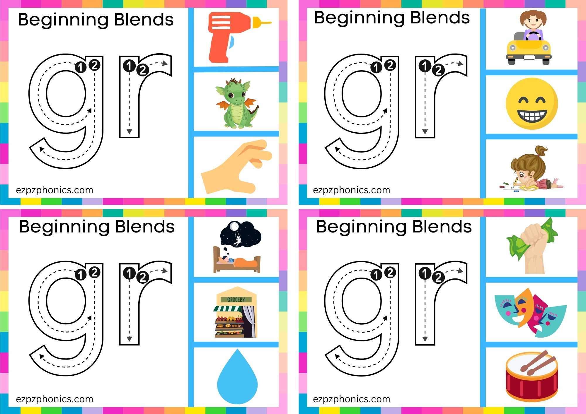 GR Beginning Blends Clip Cards Trace The Letters And Clip The Correct Image Set 2